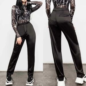 Disturbia Incorporeal Satin Trousers High Rise Gothic Goth Grunge Punk Black